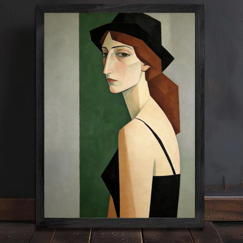 Art mural encadré minimaliste avec cadre en bois massif, chapeau noir prêt à accrocher, impression haute définition sur toile