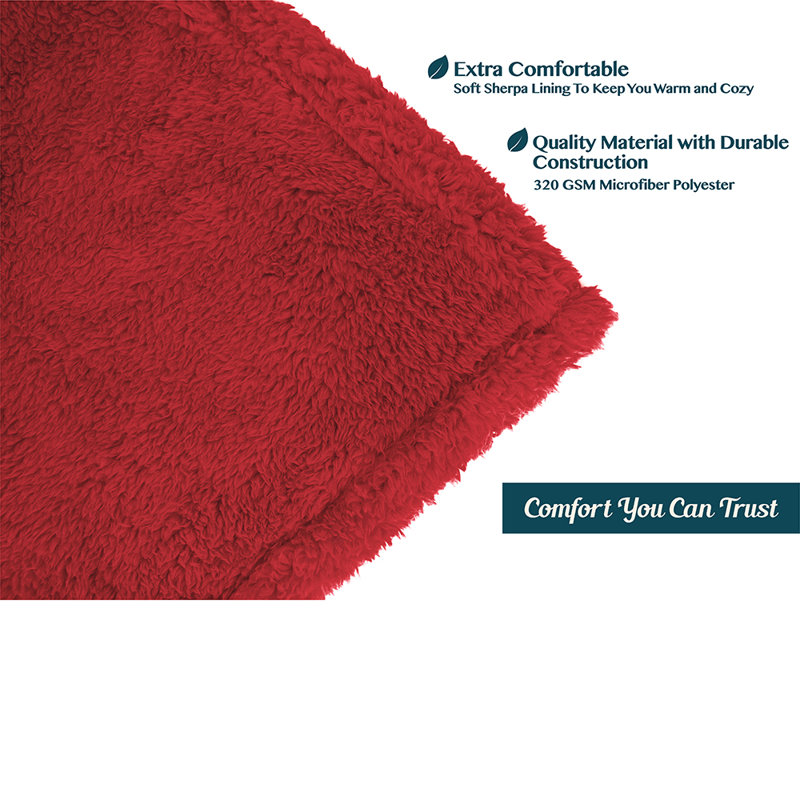 Wine Red Plush Sherpa Fleece Throw Blanket, 50" x 60"