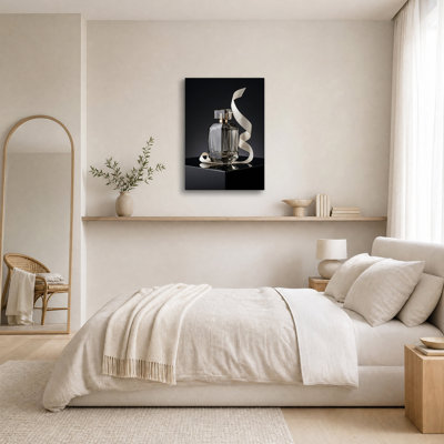 Faceted Glass Perfume Bottle With White Ribbon Canvas Wall Art