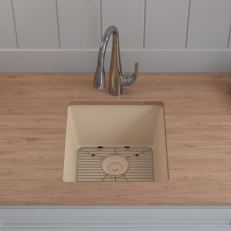 16" x 18" Quartz Kitchen Sink, Single Bowl Sink, Drop-in Sink, Undermount Sink, Granite Kitchen Sink, with Steel Grids and Basket Strainer