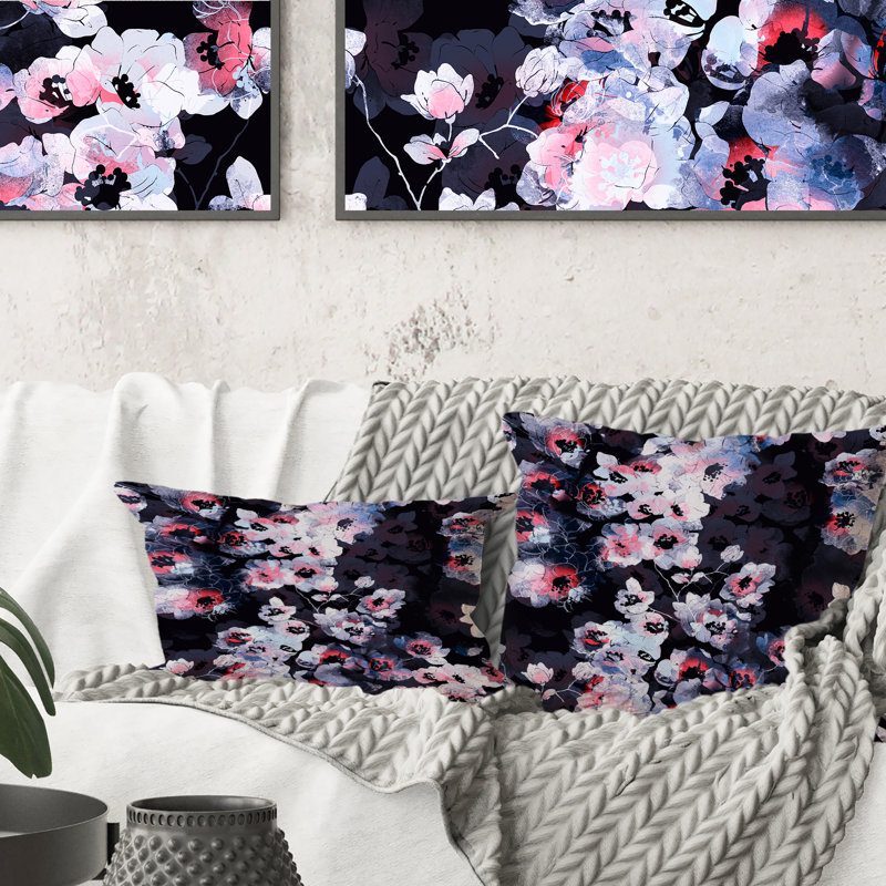 Motif de gravures délicates fleurs de cerisier - Coussin décoratif à motif, 18 po x 18 po