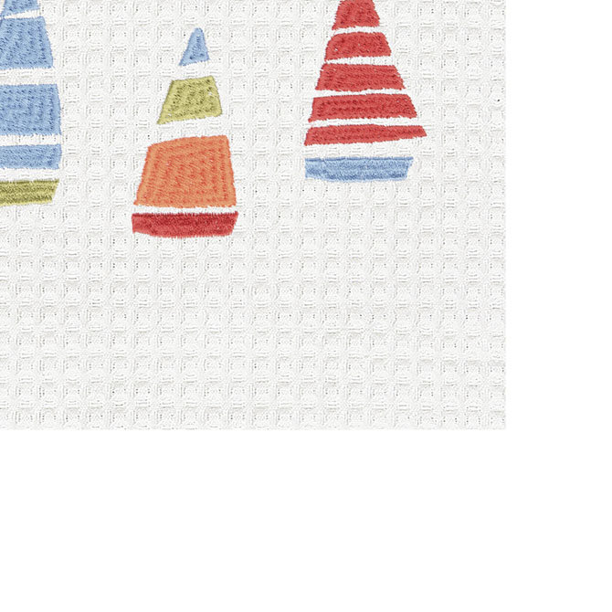 Row Boats Embroidered Waffle Weave Kitchen Dishtowel
