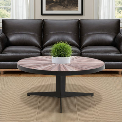 Burdett Mid-Century 33,5 po Table basse ronde marron avec plateau en verre trempé
