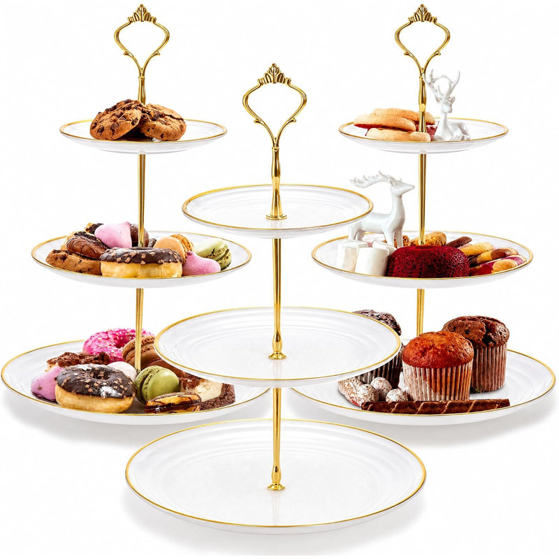 3 Pack 3 Tier Round Plastic Cupcake Stand, White Dessert Serving Tray for Cookies & Candy, Buffet Display for Tea Party, Baby Shower, Wedding, Birthday, Christmas