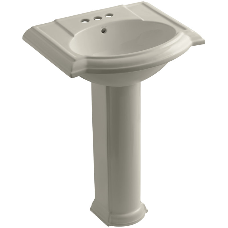 Devonshire Ceramic 25" Pedestal Bathroom Sink with Overflow, Sandbar, Centerset Faucet