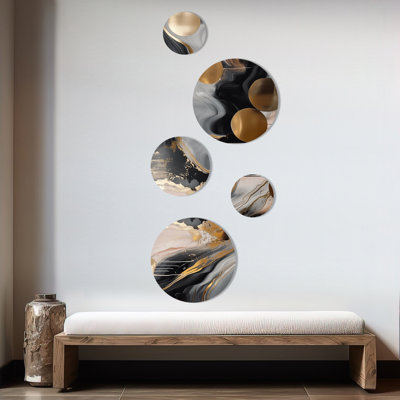 Ensemble de 5 décorations murales en marbre gris et doré captivant