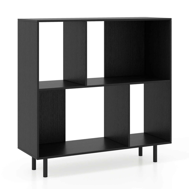 Open Shelf Bookcase Mid Century Modern Cube Bookshelf With 4 Compartments, Black