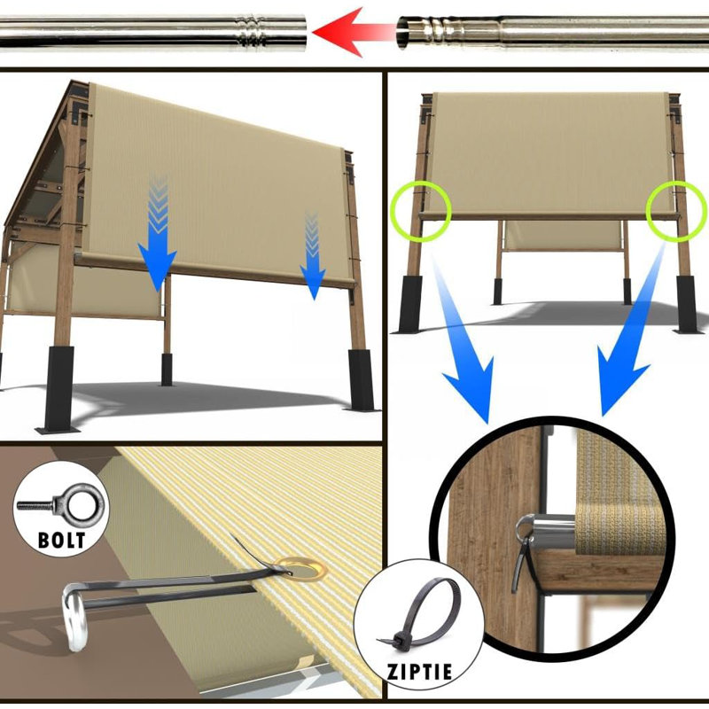 Amgo Customze Pergola Canopy Replacement Coer, 95% U Blockage, wth Stanless Steel Weghted Rods, Brown, 1" H x 252" W x 96" D