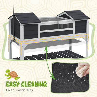 Tortoise Habitat With Adjustable Lamp Holder, Wooden Tortoise Enclosure With Storage Shelf, Dual Main Houses, Attached Tray, Openable Lid, Grey