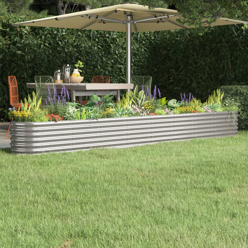 Garden Raised Bed Powder-coated Steel, Silver, 36cm H x 332cm W x 40cm D