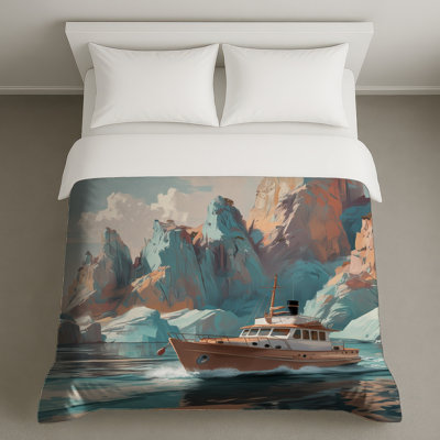 Boat In Scenic Fjord Duvet Covers