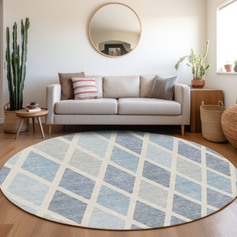 Premium Machine Washable Prisco Sky Rug, Round 8'