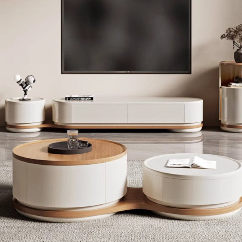 Cream style TV cabinet end table combination