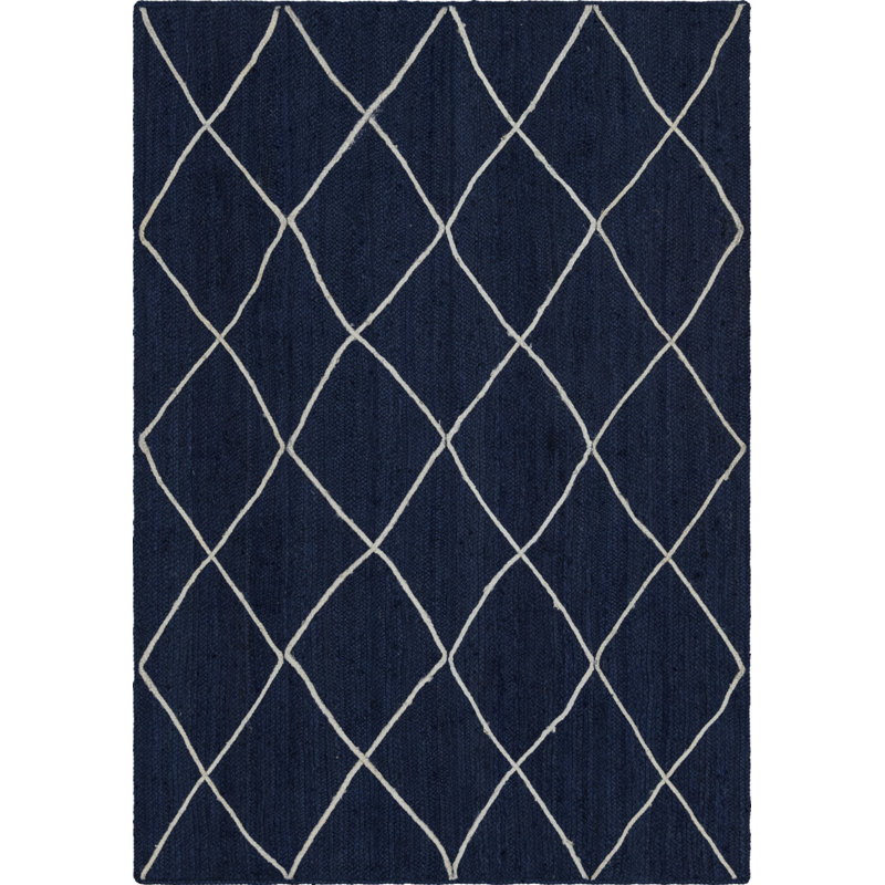 Tapis bleu marine en jute tressé à la main Joanell, Rectangle 6 pi 1 po x 9 pi