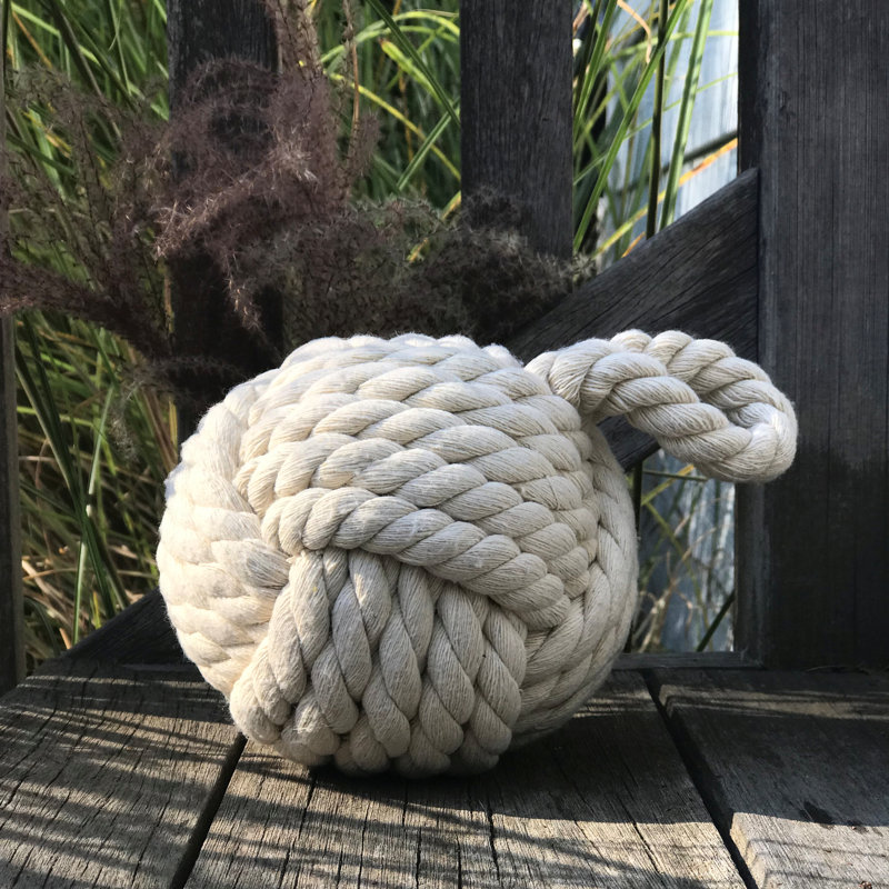 White Nautical Jute Knot Door Stopper with Loop Handle