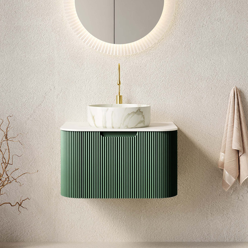 Meuble-lavabo flottant avec bords arrondis et rangement rayé, 24" W