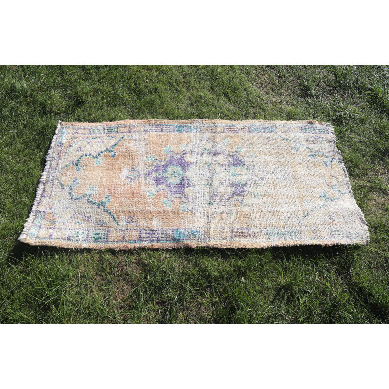 Tapis turc vintage Oushak beige pour le vestibule et la porte dans un style anatolien authentique