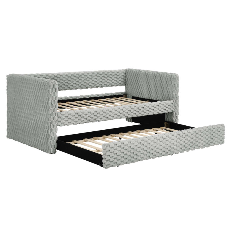 Lit de jour simple, canapé-lit rembourré, le bas se retire pour former un lit, tissu en velours côtelé gris foncé (86 po x 43,5 po x 34 po)