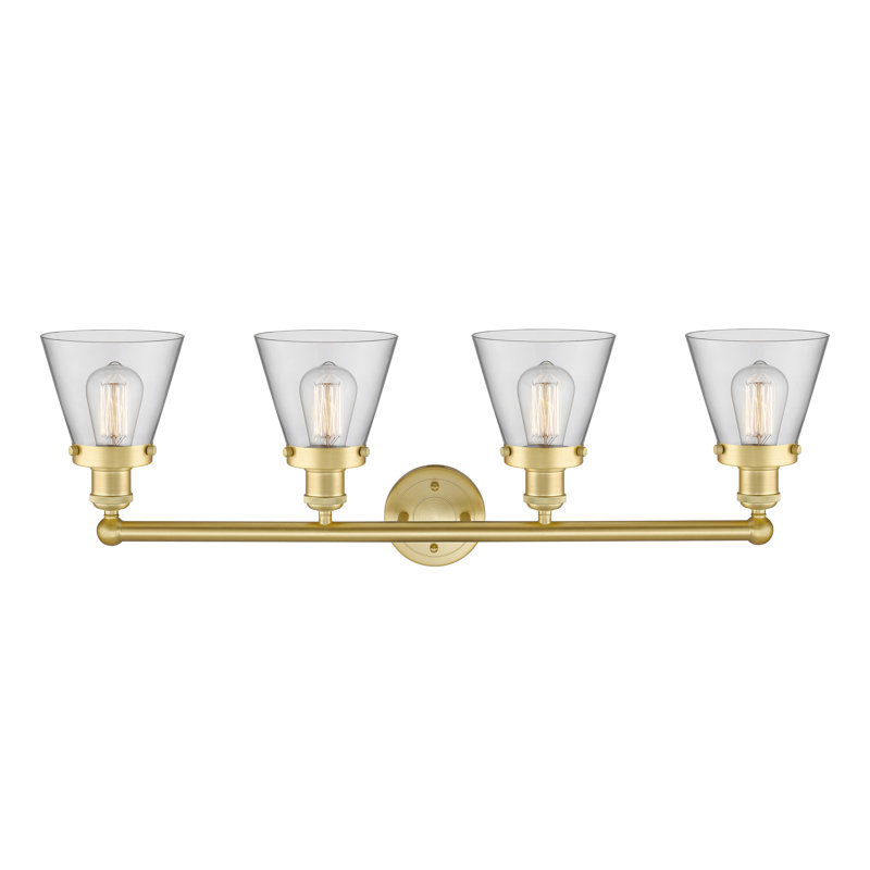 Éclairage pour meuble-lavabo de salle de bain 4 lumières Edison Cone, Clair, Or satiné