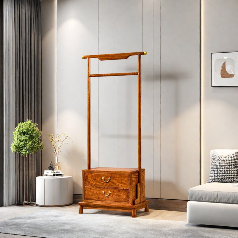 Brass Trimmed Coat Rack with Drawers