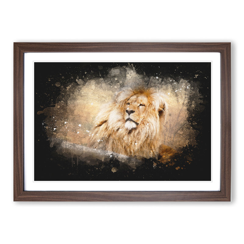 Lion Vol.1 - Picture Frame Graphic Art, 48cm H x 65cm W x 2cm D, Walnut Framed