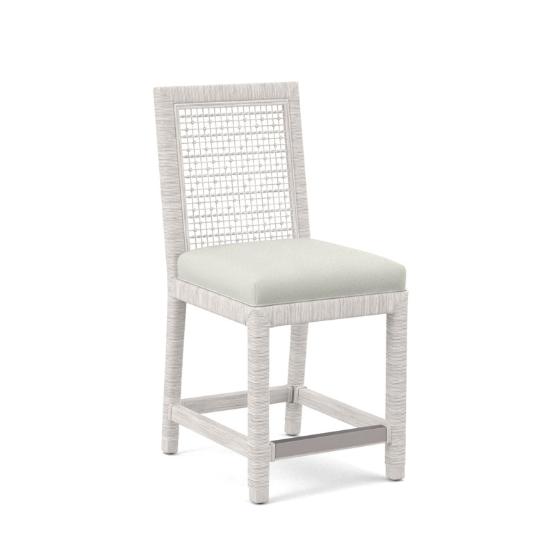 Pine Isle Upholstered Stool, Vanilla Crypton Performance, Antique Frost White