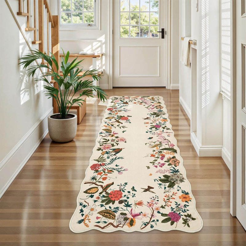 2'X6' Washable Vintage Floral Indoor Runner Rug Non-Slip Beige, Runner 2' x 6', Beige