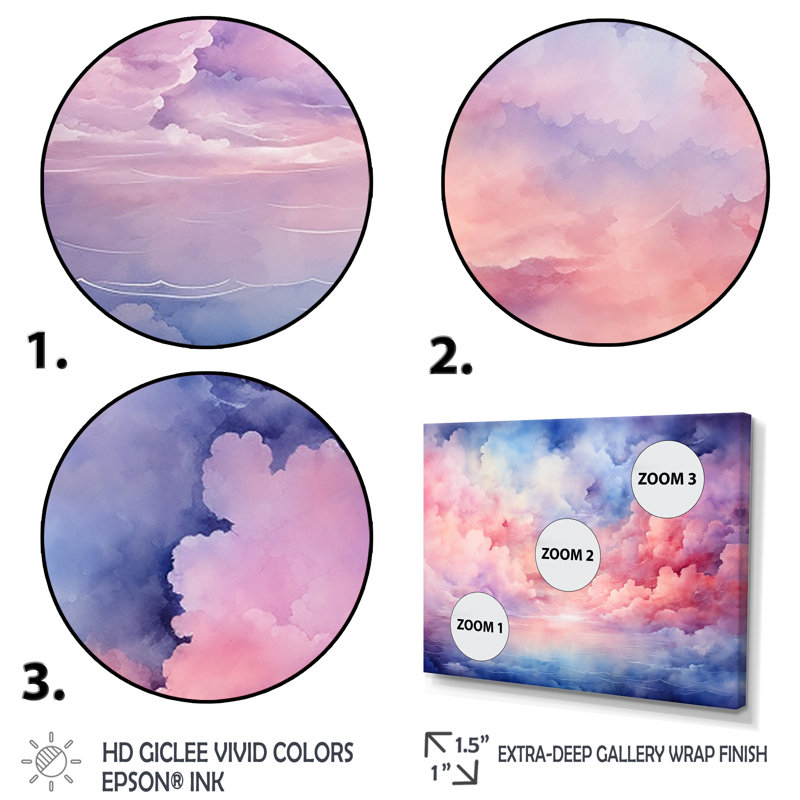 Rose et bleu pastel coloré ciel II - art mural ciel, Cadre de coin argenté fermé, H 30 po x l 40 po x P 1,5 po