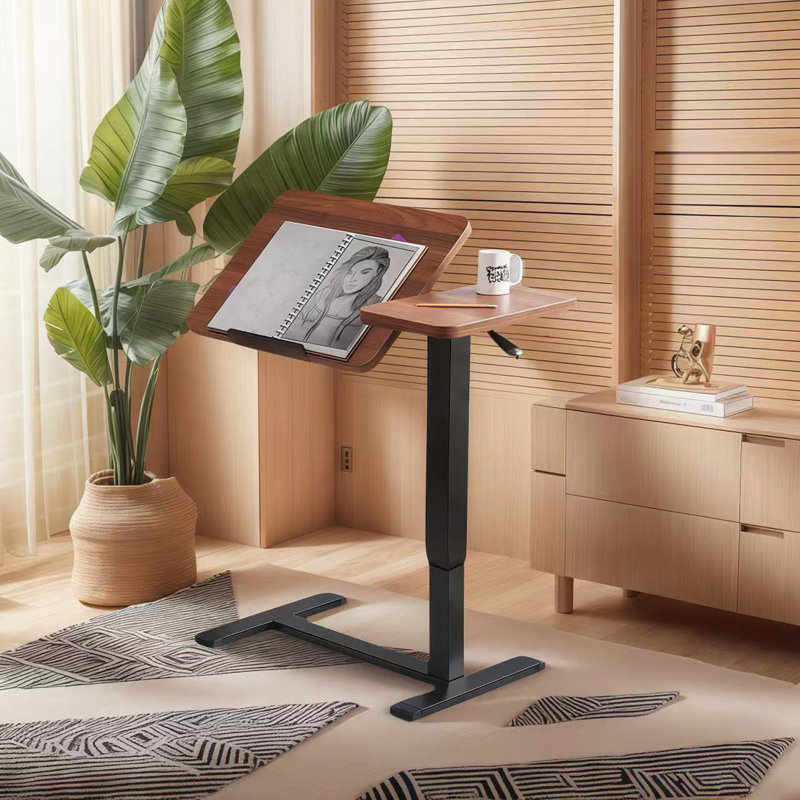 Folding Overbed Bedside Desk Mobile Rolling Laptop Stand Tilting Overbed Table with Wheels Height Adjustable Tray Table