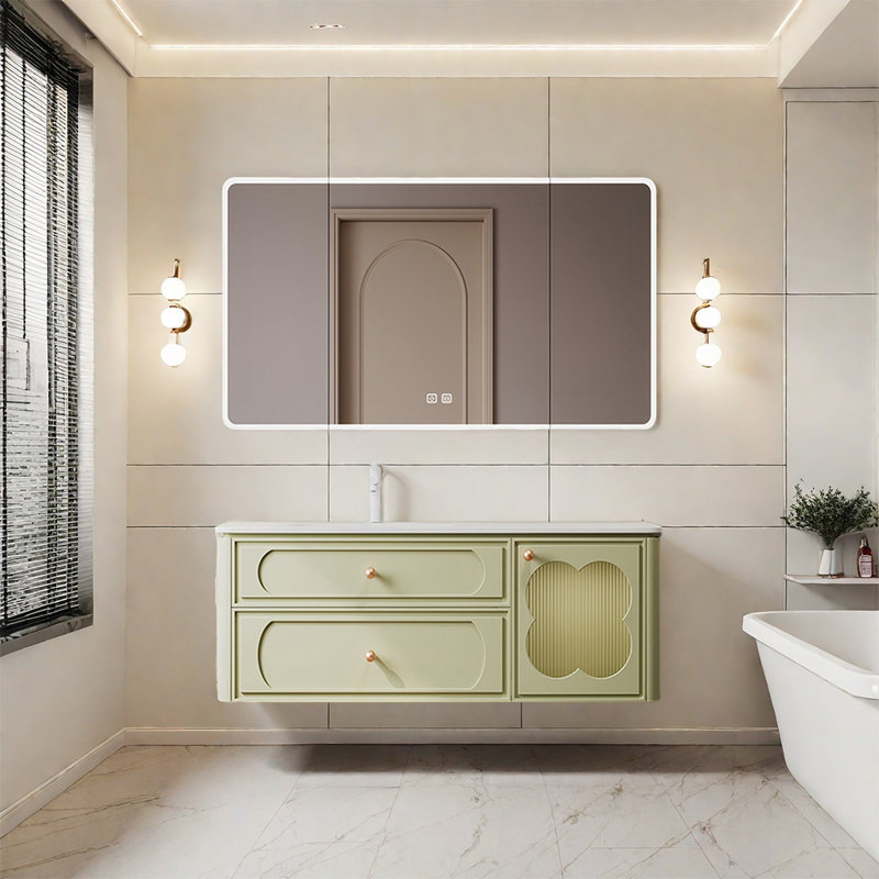 Armoire de salle de bain française de style crème minimaliste, 47"