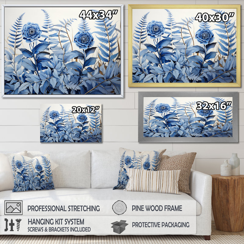 Koni Blue Ferns Cobalt Serenade I - impression, Toile tendue, H 30 po x l 40 po x P 1,5 po
