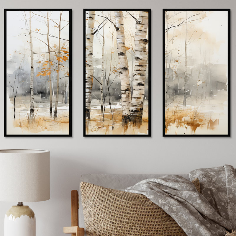 «Winter Birch Wood Forest I - Tree Birch», art mural, H 28 po x l 36 po x P 1 po, Cadre flottant noir
