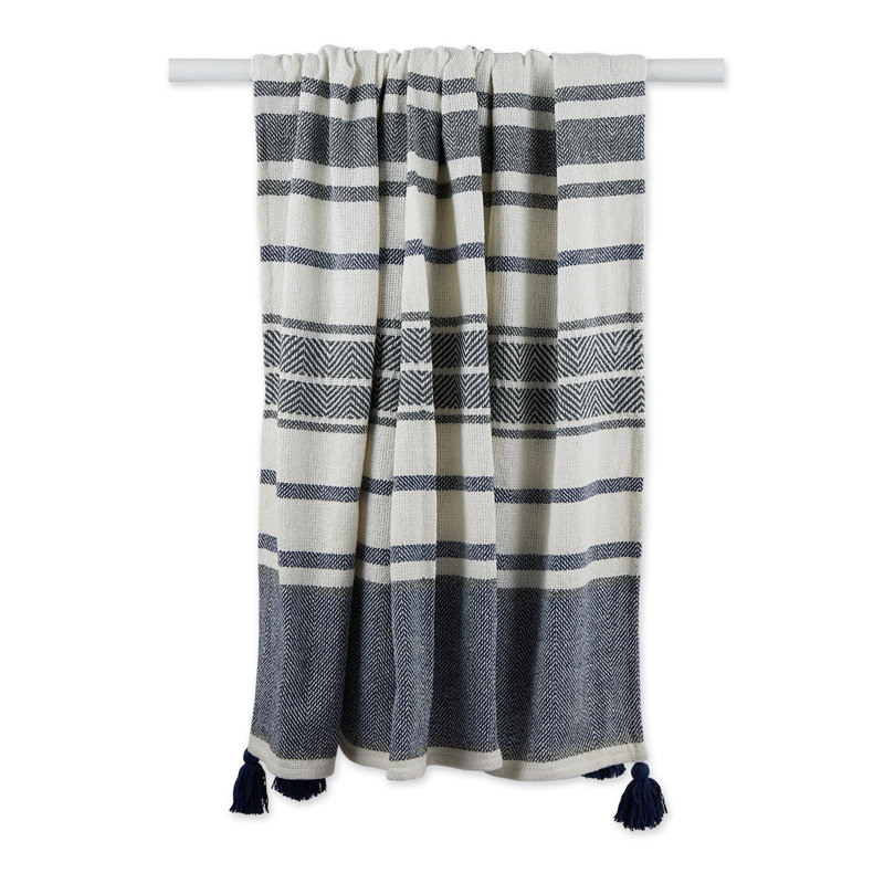 Throws Chevron Print Hand Woven Throw Blanket, Navy