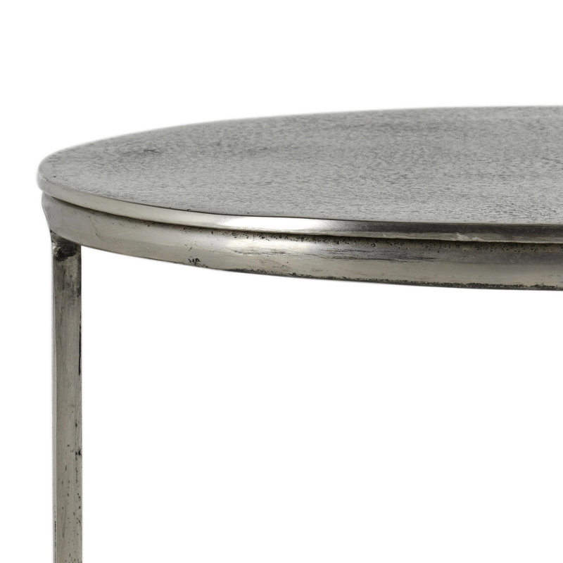 Hand-Brushed Silver Oval Metal End Table