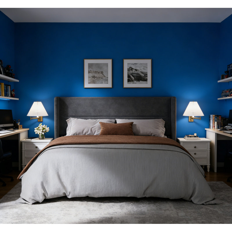 Lit plateforme tapissier en velours, Gris, Grand lit