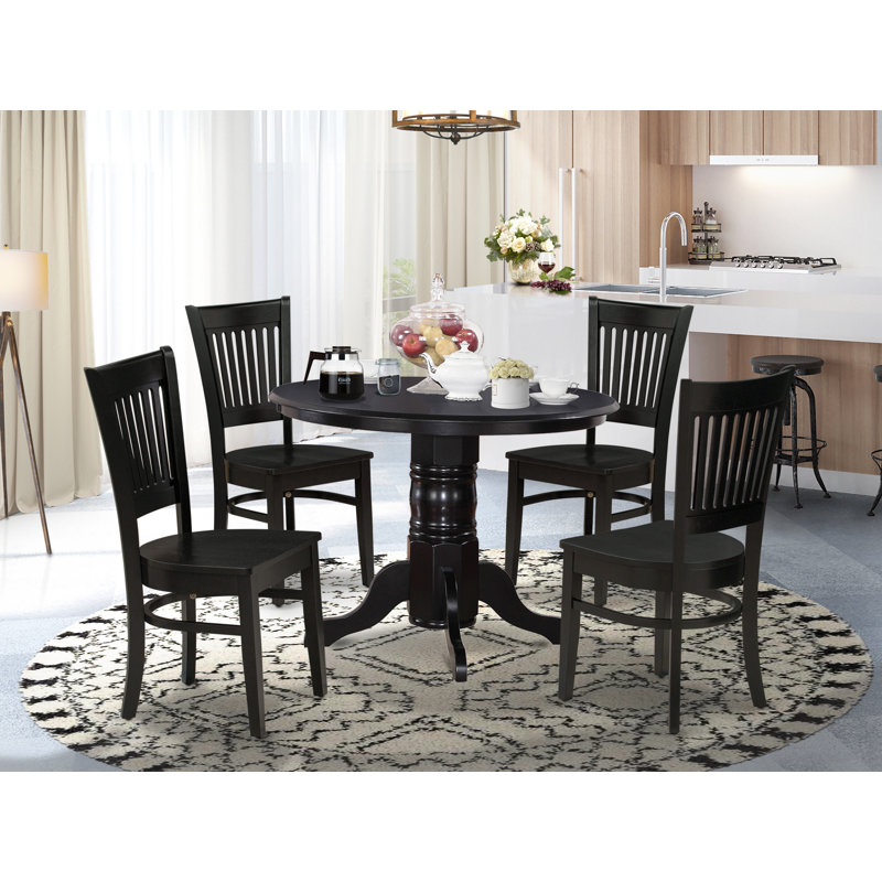 5 Piece Dining Set Includes a Round Kitchen Table with Pedestal and 4 Dining Room Chairs, Black, Black, Black