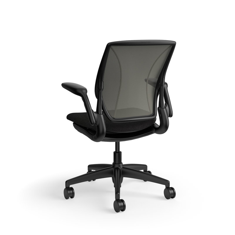 World LM, Ergonomic Task Chair with Poppy Seed Backrest, and  Autumn Upholstered Seat, Black Fabric, Black, Gray Mesh