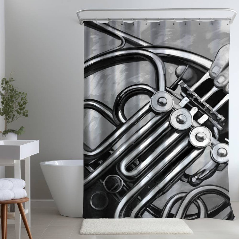 Shower Curtain MU36 – Polyester Shower Curtain, Dye Sublimation Print, 71" W × 74" L, Black/White