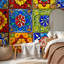Papier peint auto-adhésif à carreaux de céramique talavera mexicain Ornement folklorique italien H 69 po x l 96 po Papier mural amovible en PVC auto-adhésif pour chambre à coucher, bureau à domicile-637190764