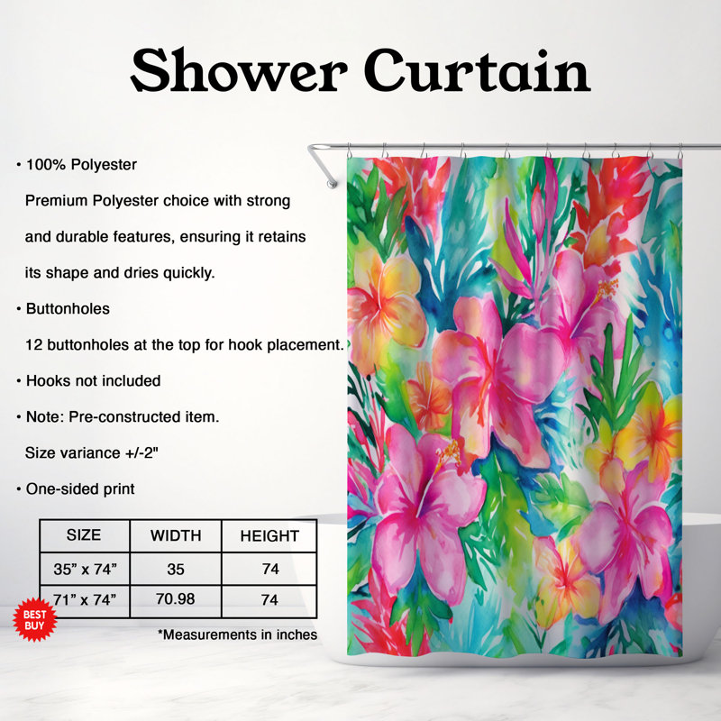 Rideau de douche standard 1 pièce Tropical Blossoms, H 74 po x l 71 po