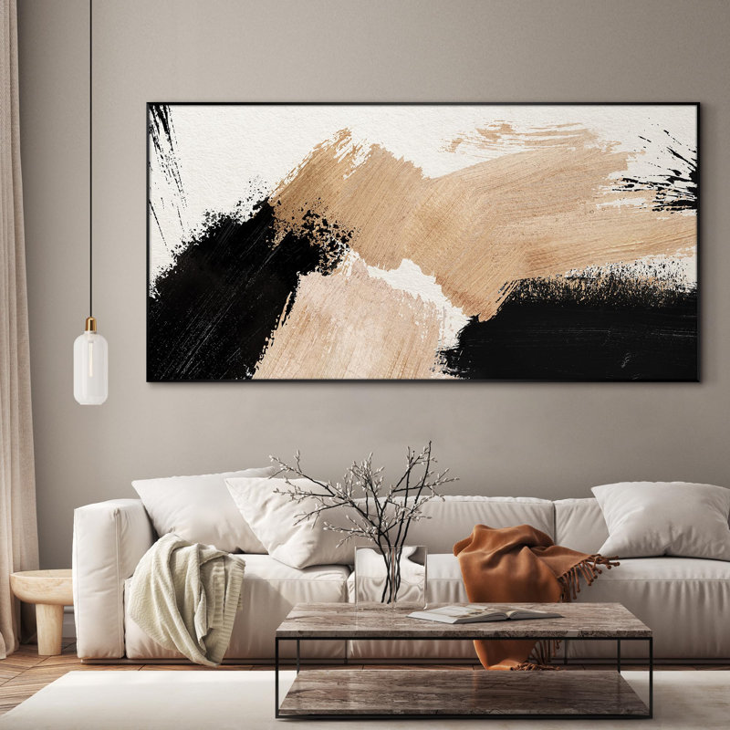 Reproduction d'art moderne encadré minimaliste moderne beige minimaliste beige, H 36 po x l 72 po