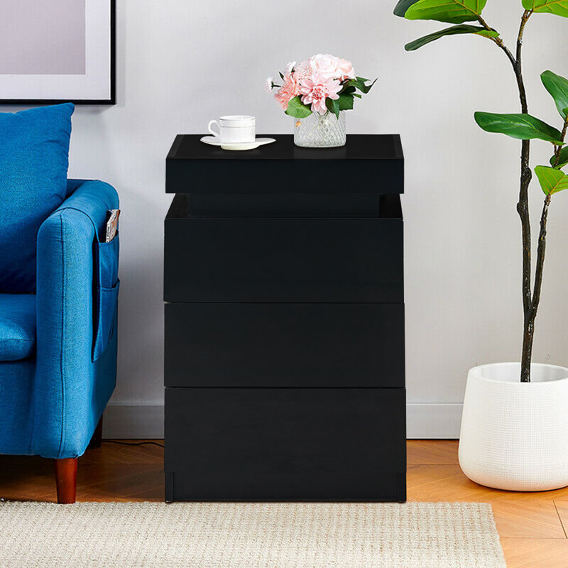 Aubai 45cm W Manufactured Wood Bedside Table, Black