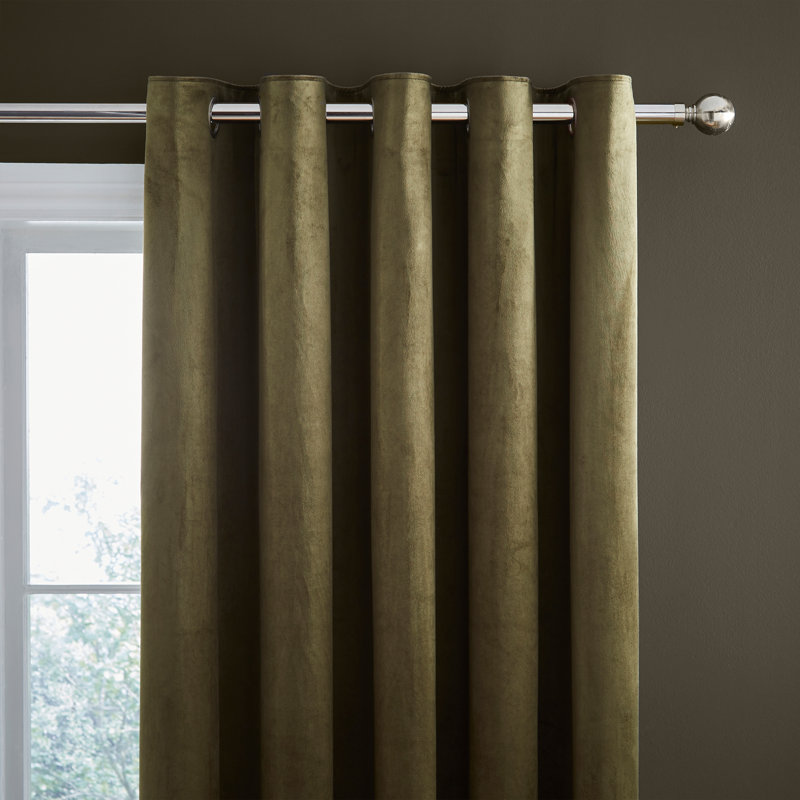Kingsley Matt Velvet Lined Eyelet Curtains, Green