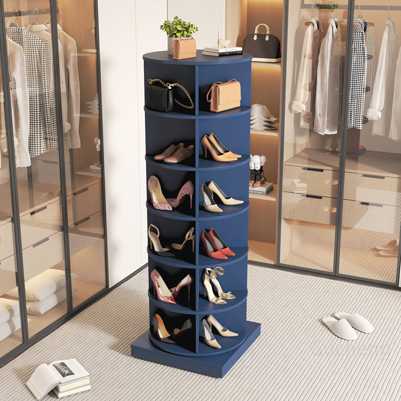 Versatile Rotating Shoe Cabinet with Space-Saving Design for Organized Homes, Blue