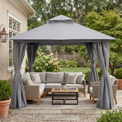 Gazebo d'extérieur 10'x10' avec moustiquaire et rideaux d'intimité