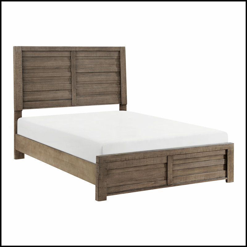 Lit à panneau en bois robuste avec tête et pied de lit en planches, parfait pour un décor de chambre à coucher rustique et moderne.