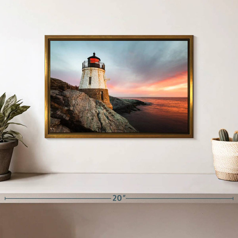 Lighthouse In Newport, Floating Frame Gold, 13" X 9"