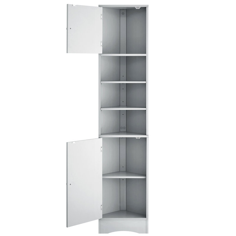 Armoire de salle de bain grise avec tablettes réglables et deux grandes portes de construction
