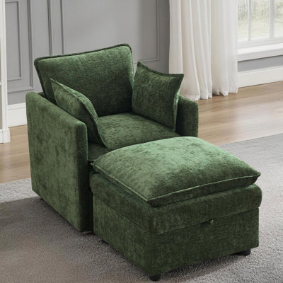 Ensemble de 2 chaises d'appoint et repose-pieds rembourrés avec compartiments cachés 