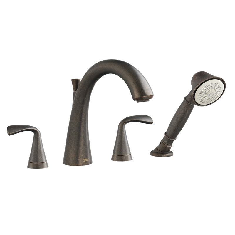 Garniture de robinet de baignoire romaine à fixation sur plateau à poignées doubles avec inverseur et douche à main Fluent